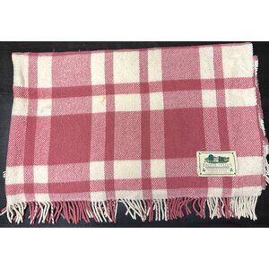 Vintage Bronte Tweeds All Wool Purple Red Pink Plaid Blanket Throw 55X65
